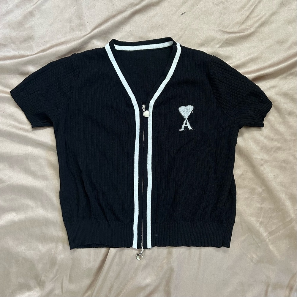 Short Sleeve Zip-Up Cardigan